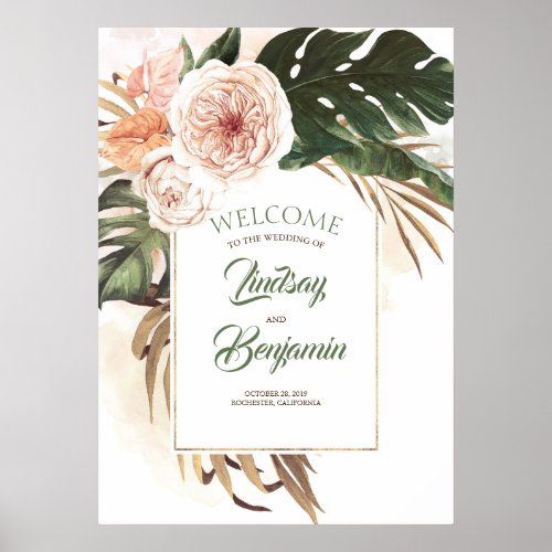 Tropical Dried Palm Leaf Wedding Poster