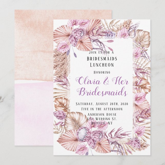 Tropical Dried Palm Leave Floral Bridesmaids Lunch Invitation (Front/Back)