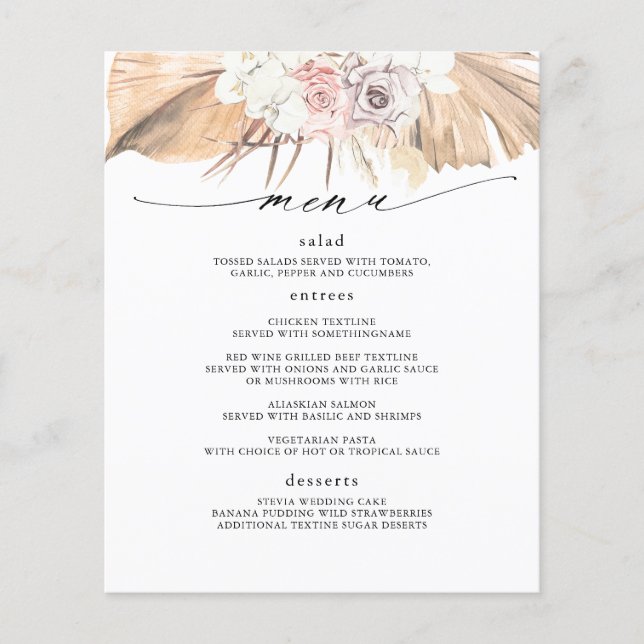 Tropical Dried Palm Leaves Menu Flyer (Front)