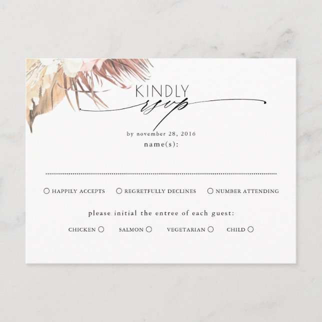 Tropical Dried Palm Leaves Wedding Rsvp Announcement Postcard (Front)