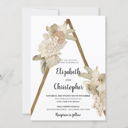  Tropical Dried Palm Leaves White Rose Orchid Arch Invitation