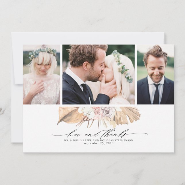 Tropical Dried Palms Wedding Thank You Photo Card (Front)