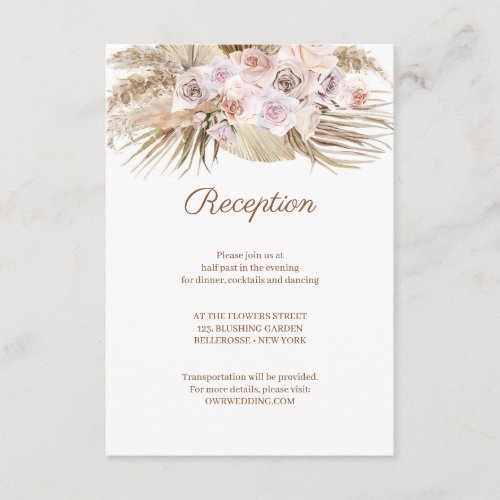 Tropical Dried Pampas Grass Dried Palm Dusty Rose  Enclosure Card