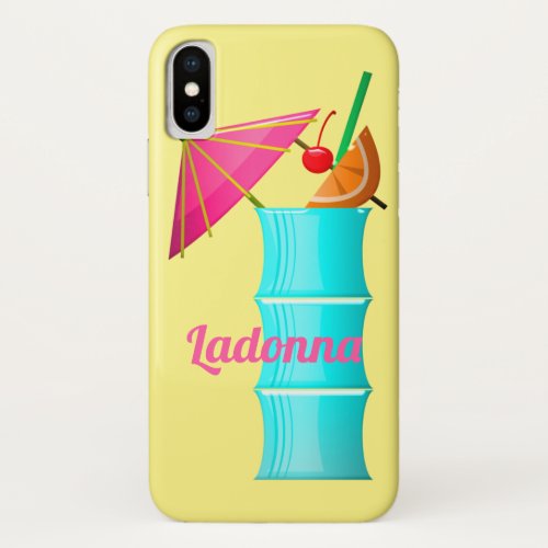 Tropical drink Hawaiian cocktail yellow blue pink iPhone X Case