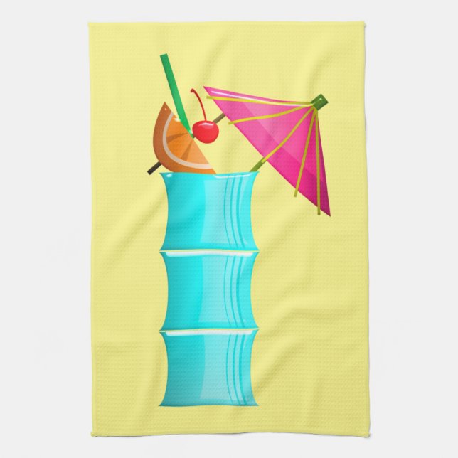 Tropical drink Hawaiian cocktail yellow blue pink  Kitchen Towel (Vertical)