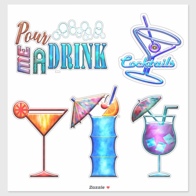 Tropical drink summer cocktail party sticker (Sheet)