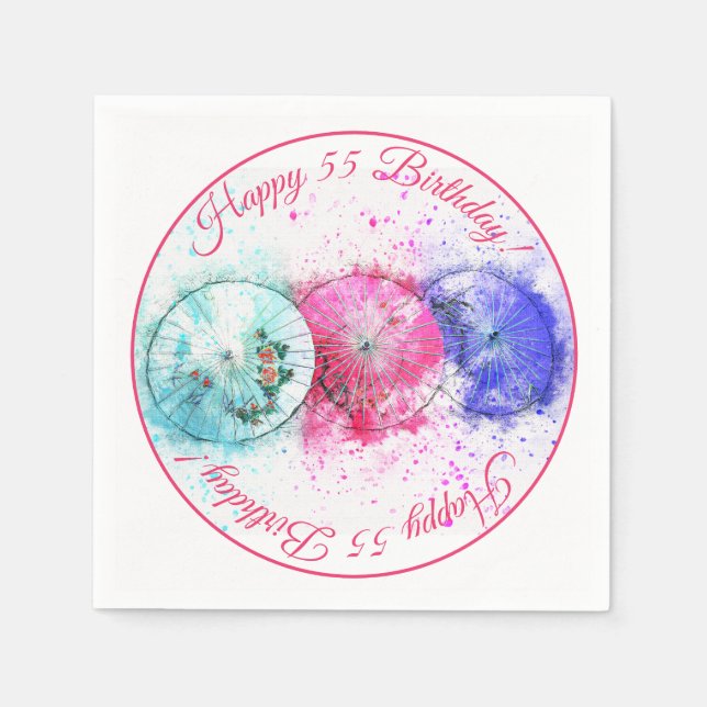Tropical Drink Umbrellas 55th Birthday Party Napkins (Front)