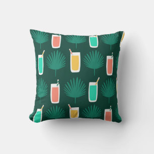 Tropical Drinks and Palm Leaves Pattern Throw Pillow