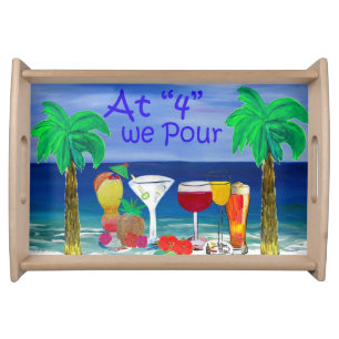Tropical drinks at four we pour beach cocktails serving tray