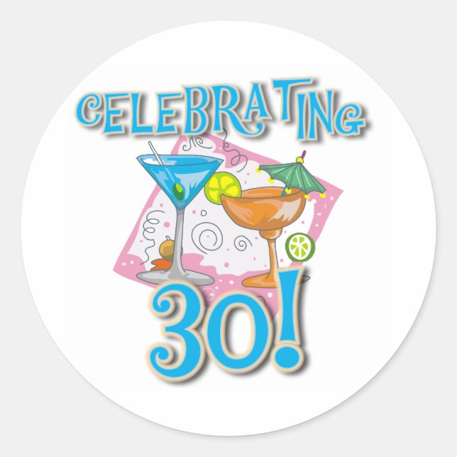 Tropical Drinks Celebrating 30 Classic Round Sticker (Front)