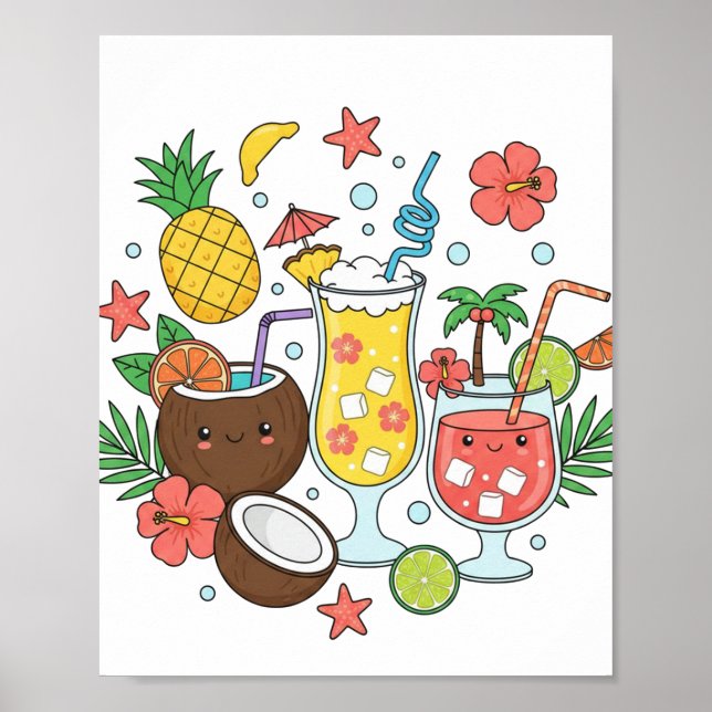 Tropical Drinks – Cute Summer Cocktail Poster (Front)