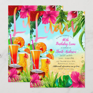 Tropical Drinks & Flowers Summer Birthday Party Invitation