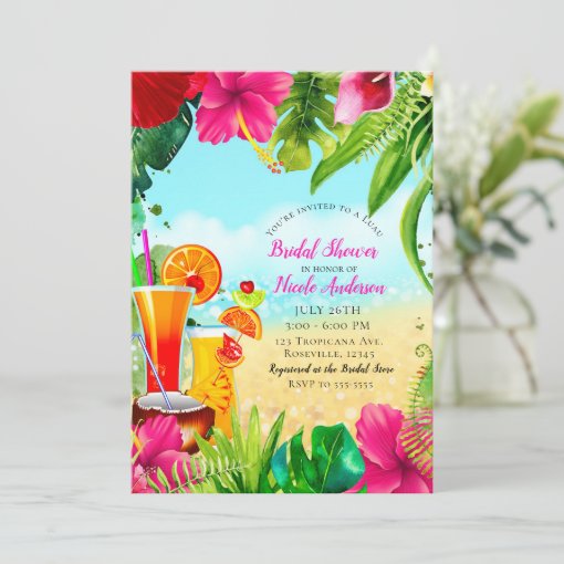 Tropical Drinks & Flowers Summer Bridal Shower Invitation | Zazzle