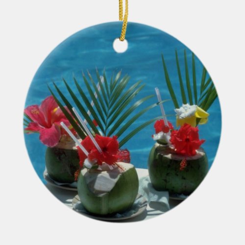 Tropical drinks Hawaii flowers Ceramic Ornament