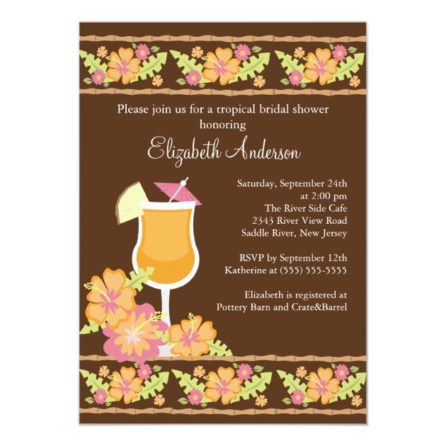 Tropical Drinks Hibiscus Flowers Bridal Shower Invitation