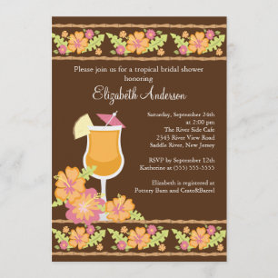 Tropical Drinks Hibiscus Flowers Bridal Shower Invitation