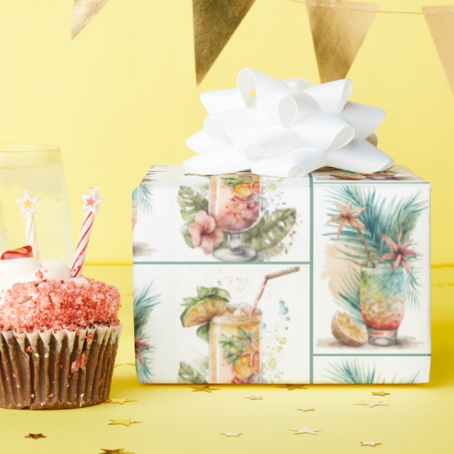 Tropical Drinks On White Wrapping Paper (Birthday Party)