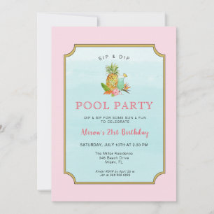 Tropical drinks Pool party Birthday Invitation