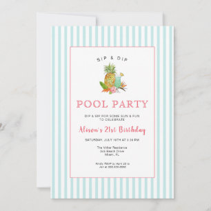 Tropical drinks Pool party Birthday Invitation