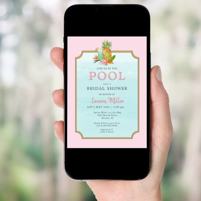 Tropical drinks Poolside Bridal shower Invitation (Front Digital)