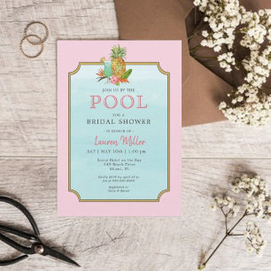 Tropical drinks Poolside Bridal shower Invitation