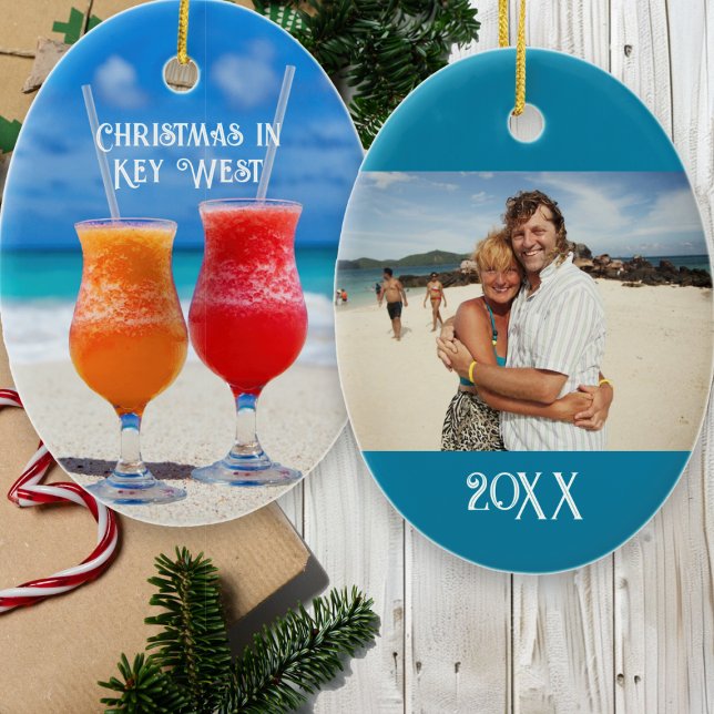 Tropical Drinks Tropical Christmas Photo Keepsake Ceramic Ornament (Creator Uploaded)