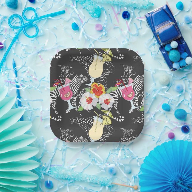 Tropical Drinks With Animals Paper Plates (Party)