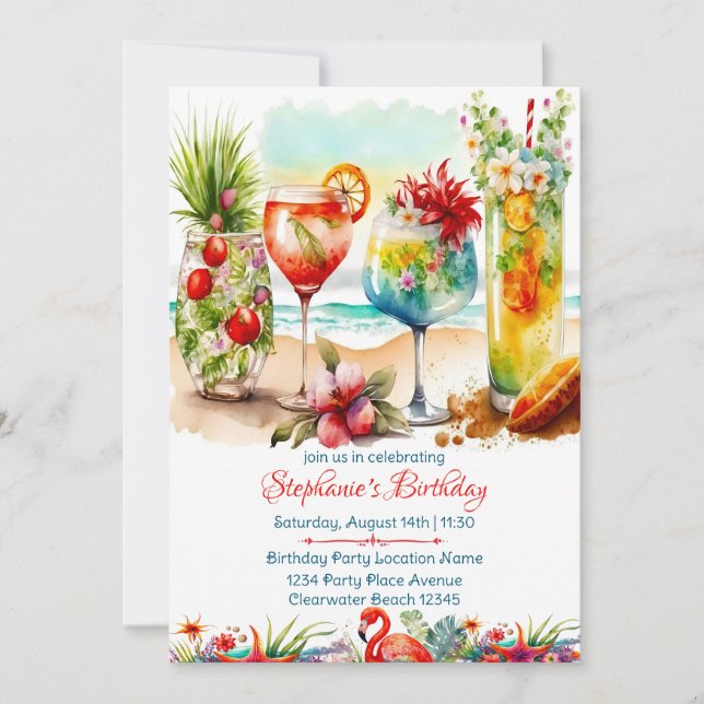 Tropical Drinks Women's Birthday Party Invitation (Front)