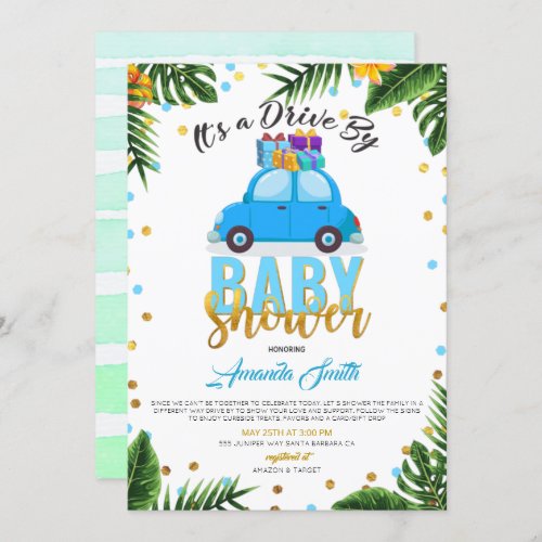 Tropical Drive By Baby Shower Boy Invitation