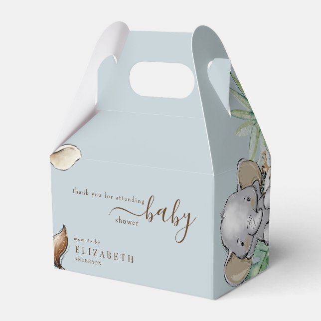 Tropical Dusty Blue Jungle Baby Shower Favor Boxes (Front Side)
