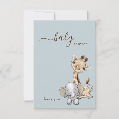 Tropical Dusty Blue Jungle Baby Shower Thank You Card