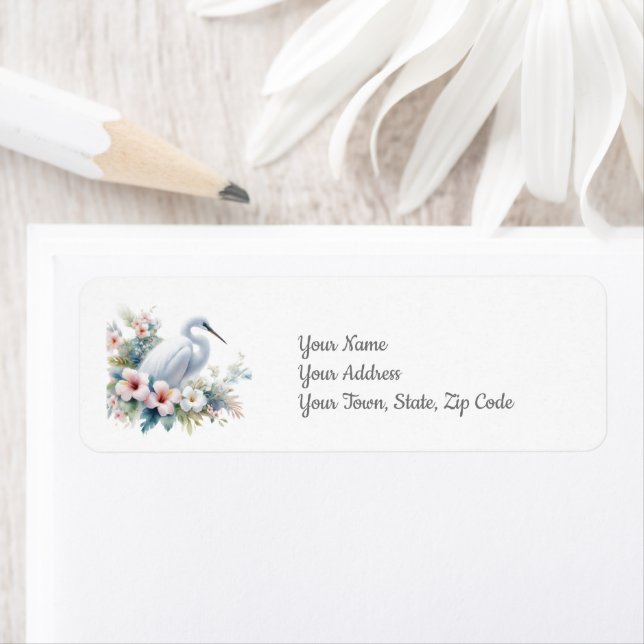 Tropical Egret Bird Island Beach Coastal Label (Insitu)