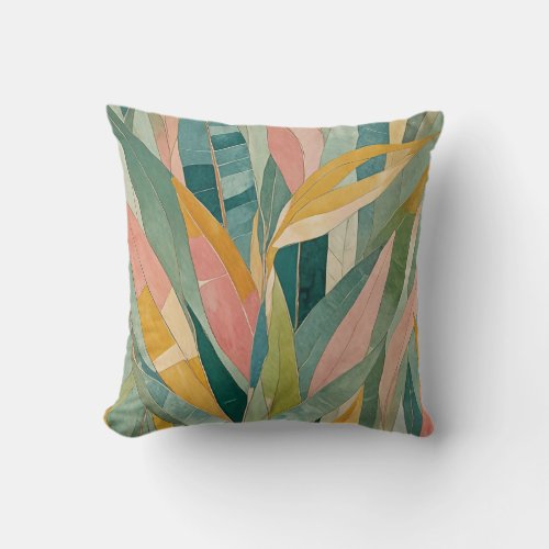 Tropical Elegance Abstract Bird of Paradise Throw Pillow