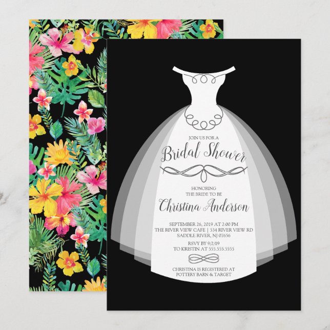 Tropical Elegance Bride Gown Bridal Shower Invitation (Front/Back)