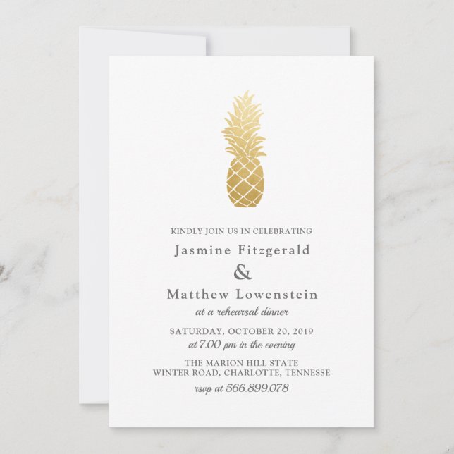 Tropical Elegance | Pineapple Rehearsal Dinner Invitation (Front)