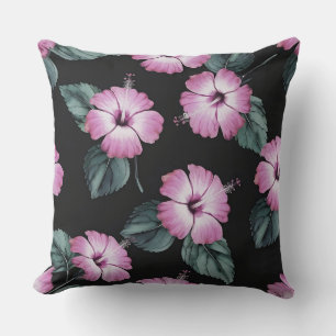 Tropical Elegance: Pink Hibiscus Watercolor design Throw Pillow