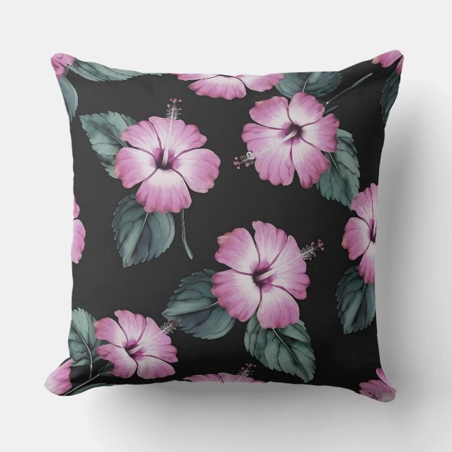 Tropical Elegance: Pink Hibiscus Watercolor design Throw Pillow (Front)