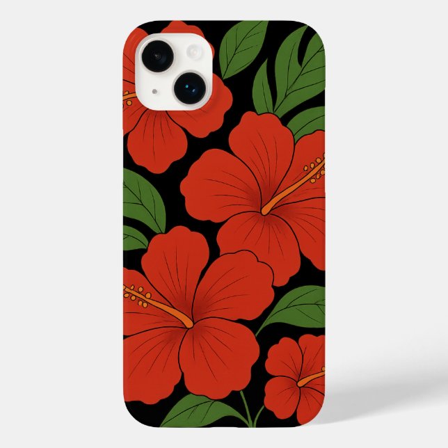 Tropical Elegance Red Hibiscus on Black Case-Mate iPhone Case (Back)