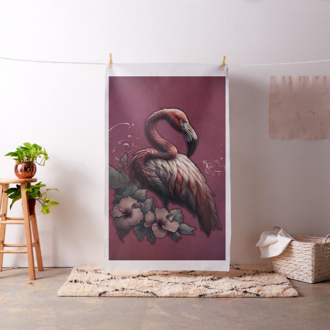 Tropical elegance, the flamingo in the twilight.  fabric (In Situ)