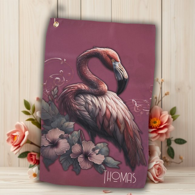 Tropical elegance, the flamingo in the twilight.  golf towel (Creator Uploaded)