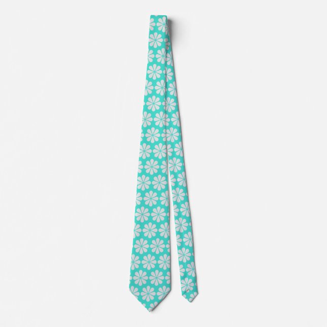 Tropical Elegance - Turquoise Blue Floral  Neck Tie (Front)