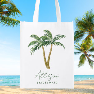 Tropical Elegant Bridesmaid Custom Typography Grocery Bag