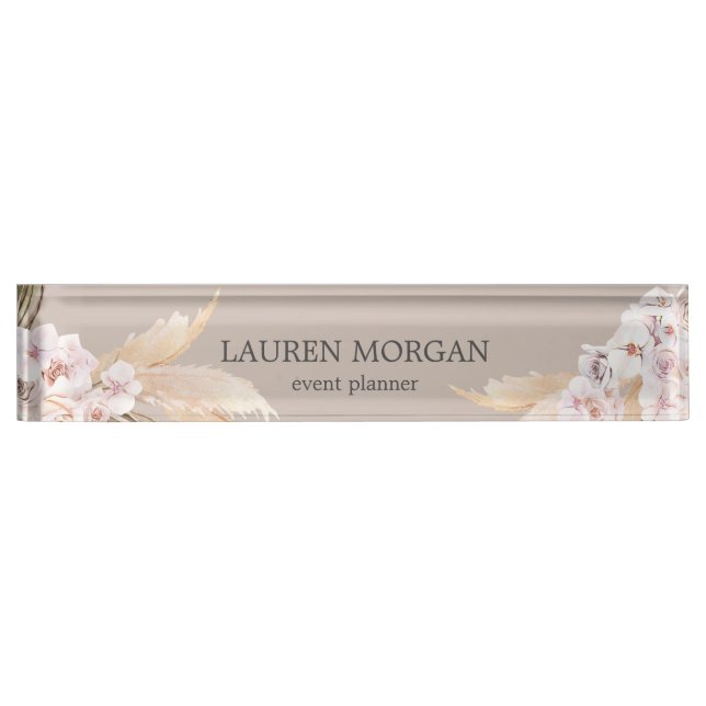 tropical elegant floral monogram Desk Nameplate (Front)