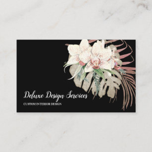 Tropical Elegant Floral Orchid Foliage Greenery Business Card
