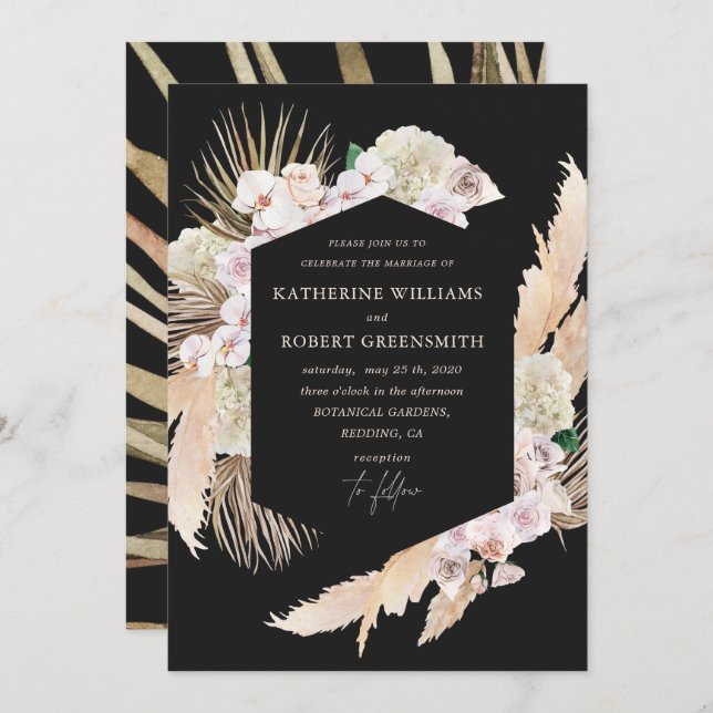 Tropical elegant floral Wedding Invitation (Front/Back)