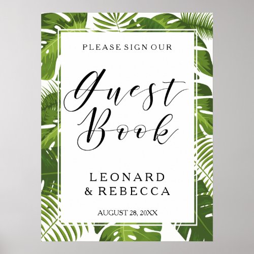 Tropical Elegant leaves Guestbook wedding sign