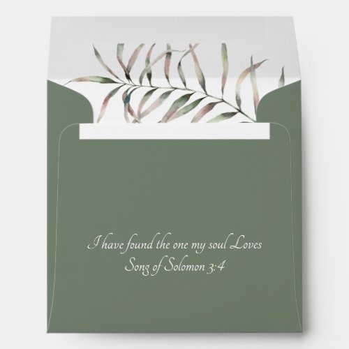 Tropical Elegant Palm Bible Verse Wedding Green Envelope