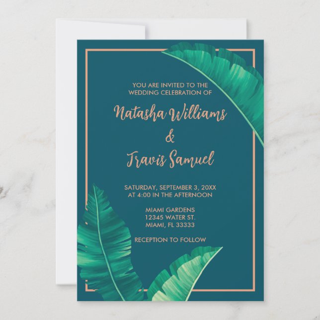 Tropical Elegant Palm Leaves Invitation (Front)