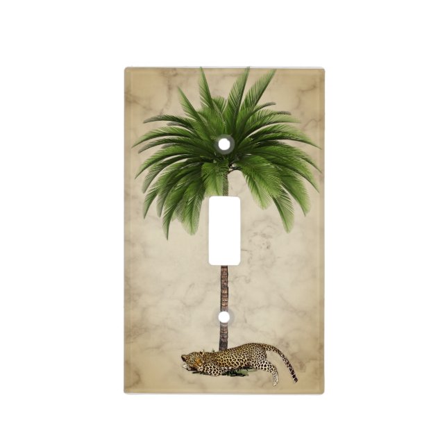 Tropical Elegant Palm Tree  Leopard Print Light Switch Cover (Front)