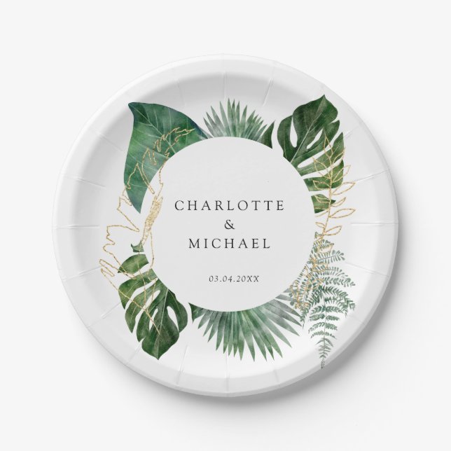 Tropical Elegant Plant Trending Wedding  Geschenka Paper Plates (Front)